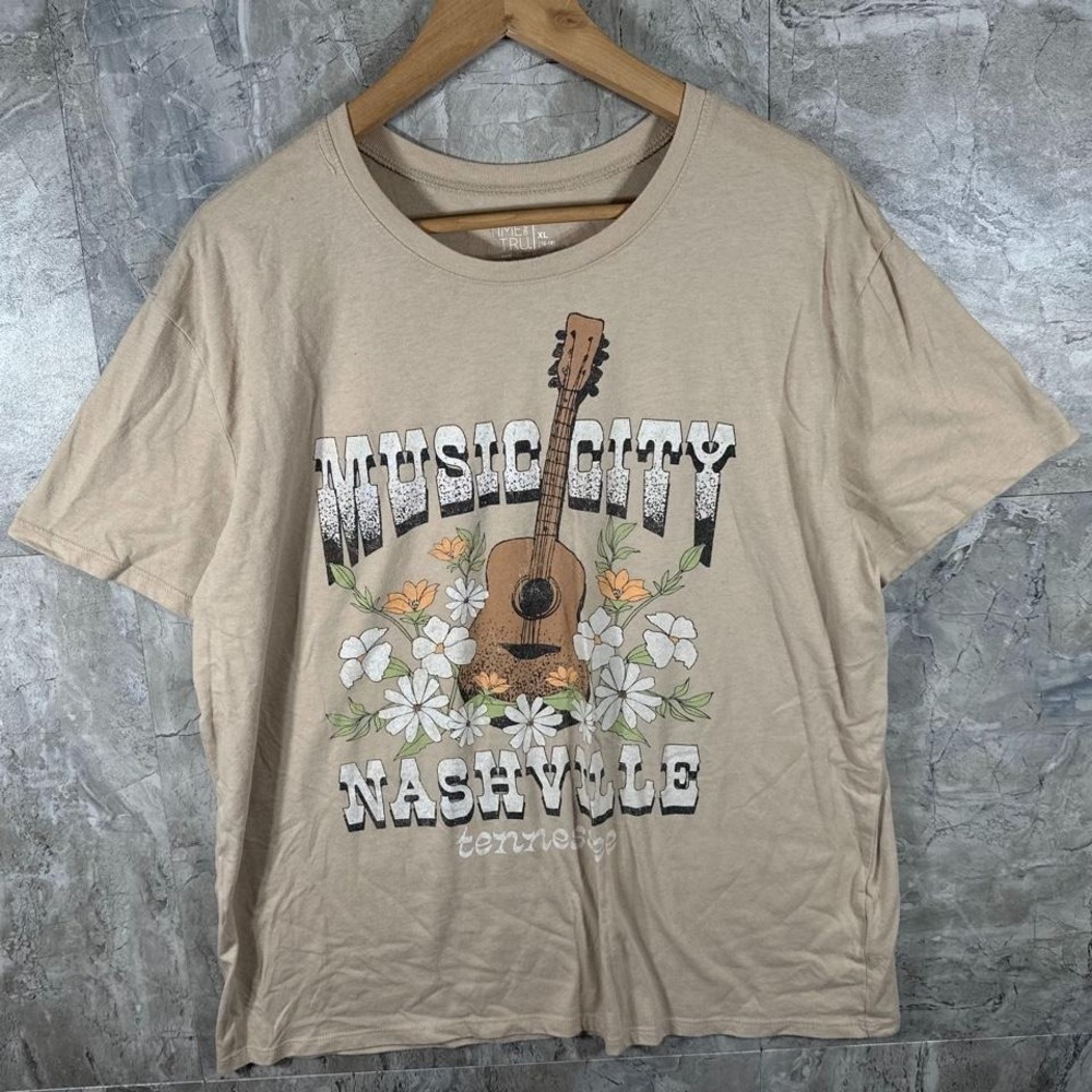 Time and Tru Music City Nashville Tennessee tan t-shirt Woman's Size XL
